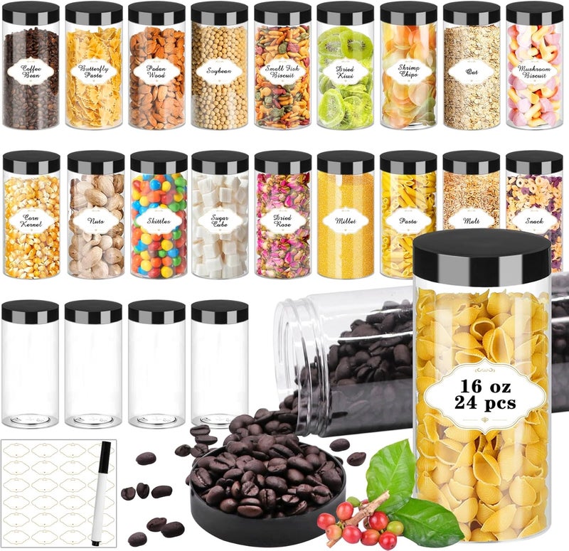 PeacePeo Plastic Jars with Lids 16 OZ, Plastic Jars 24 Pcs Slime Containers with Airtight Screw On Lids Leak Proof Clear Storage Containers Jar Empty for Kitchen & Household Food Storage - Image 1